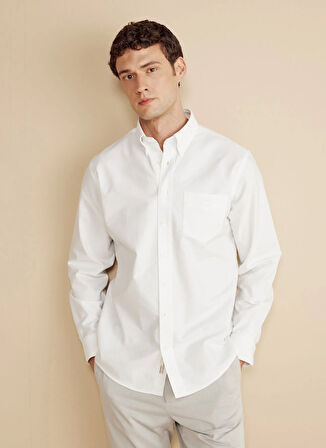 Brooks Brothers Regular Fit Düğmeli Yaka Beyaz Erkek Gömlek BBFW25MSH006