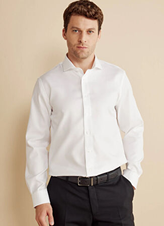 Brooks Brothers Slim Fit İtalyan Yaka Beyaz Erkek Gömlek BBFW25MSH018
