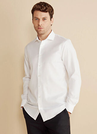 Brooks Brothers Slim Fit İtalyan Yaka Beyaz Erkek Gömlek BBFW25MSH018