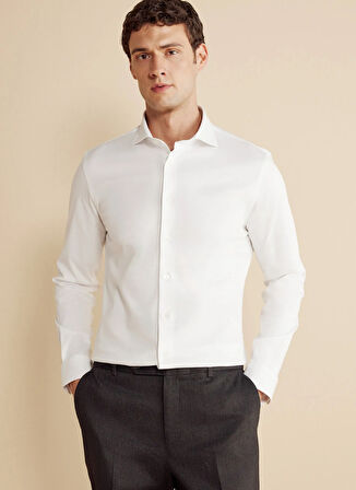 Brooks Brothers Slim Fit İtalyan Yaka Beyaz Erkek Gömlek BBFW25MSH032