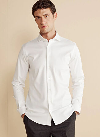 Brooks Brothers Slim Fit İtalyan Yaka Beyaz Erkek Gömlek BBFW25MSH032