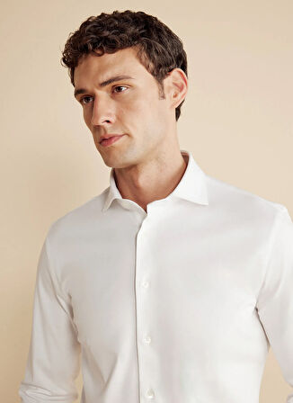 Brooks Brothers Slim Fit İtalyan Yaka Beyaz Erkek Gömlek BBFW25MSH032