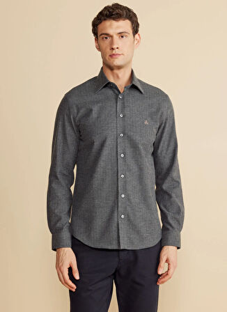 Brooks Brothers Slim Fit Klasik Yaka Antrasit Erkek Gömlek BBFW25MSH009