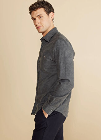Brooks Brothers Slim Fit Klasik Yaka Antrasit Erkek Gömlek BBFW25MSH009