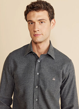 Brooks Brothers Slim Fit Klasik Yaka Antrasit Erkek Gömlek BBFW25MSH009