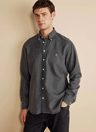 Brooks Brothers Regular Fit Düğmeli Yaka Antrasit Erkek Gömlek BBFW25MSH015