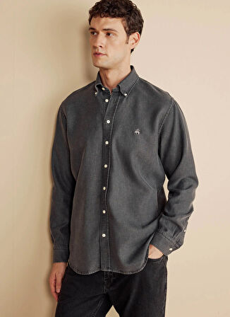 Brooks Brothers Regular Fit Düğmeli Yaka Antrasit Erkek Gömlek BBFW25MSH015