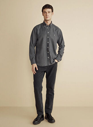 Brooks Brothers Regular Fit Düğmeli Yaka Antrasit Erkek Gömlek BBFW25MSH015