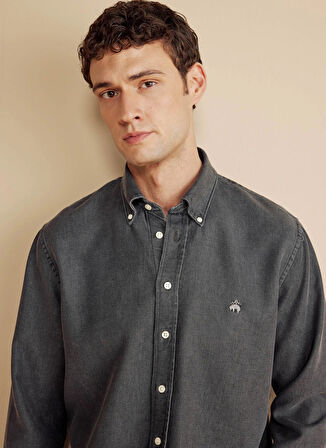 Brooks Brothers Regular Fit Düğmeli Yaka Antrasit Erkek Gömlek BBFW25MSH015