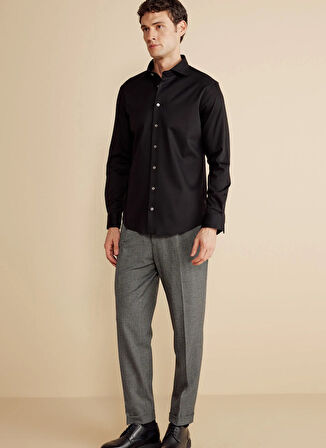 Brooks Brothers Slim Fit İtalyan Yaka Siyah Erkek Gömlek BBFW25MSH032
