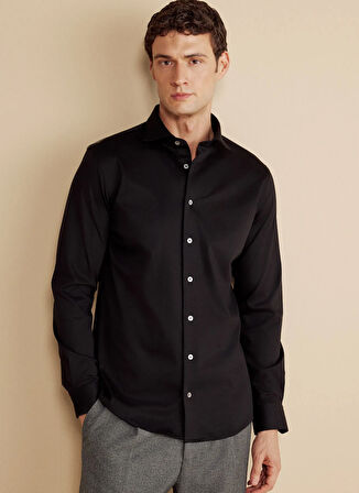 Brooks Brothers Slim Fit İtalyan Yaka Siyah Erkek Gömlek BBFW25MSH032