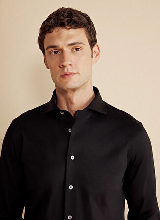 Brooks Brothers Slim Fit İtalyan Yaka Siyah Erkek Gömlek BBFW25MSH032
