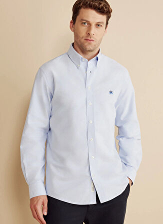 Brooks Brothers Regular Fit Düğmeli Yaka Mavi Erkek Gömlek BBFW25MSH007