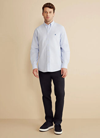 Brooks Brothers Regular Fit Düğmeli Yaka Mavi Erkek Gömlek BBFW25MSH007
