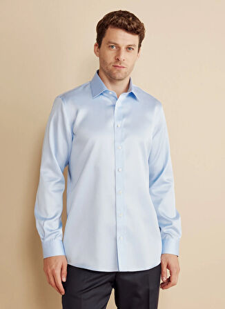 Brooks Brothers Slim Fit Klasik Yaka Mavi Erkek Gömlek BBFW25MSH017