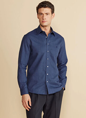 Brooks Brothers Slim Fit Klasik Yaka Lacivert Erkek Gömlek BBFW25MSH009