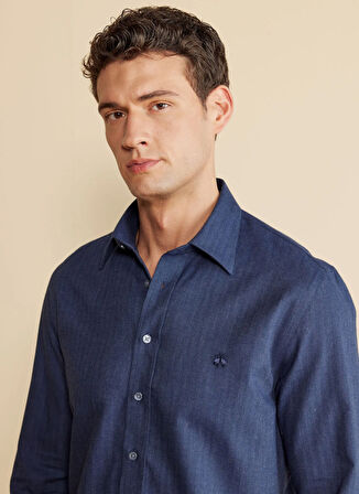 Brooks Brothers Slim Fit Klasik Yaka Lacivert Erkek Gömlek BBFW25MSH009