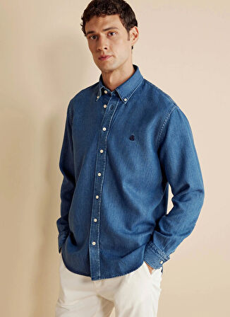 Brooks Brothers Regular Fit Düğmeli Yaka Lacivert Erkek Gömlek BBFW25MSH015