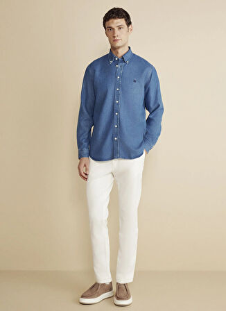 Brooks Brothers Regular Fit Düğmeli Yaka Lacivert Erkek Gömlek BBFW25MSH015