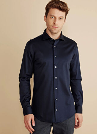 Brooks Brothers Slim Fit İtalyan Yaka Lacivert Erkek Gömlek BBFW25MSH032