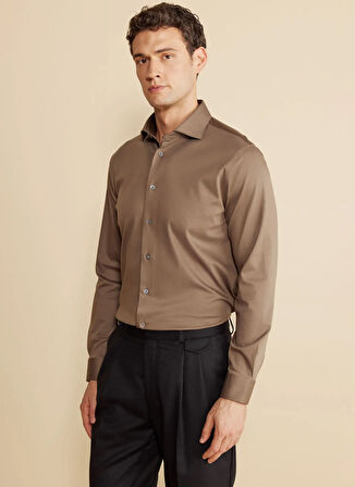 Brooks Brothers Slim Fit İtalyan Yaka Vizon Erkek Gömlek BBFW25MSH032