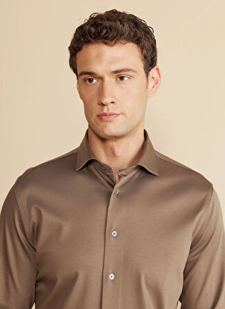 Brooks Brothers Slim Fit İtalyan Yaka Vizon Erkek Gömlek BBFW25MSH032