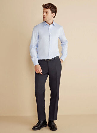 Brooks Brothers Slim Fit Klasik Yaka Mavi - Beyaz Erkek Gömlek BBFW25MSH024