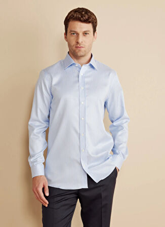 Brooks Brothers Slim Fit Klasik Yaka Mavi - Beyaz Erkek Gömlek BBFW25MSH024