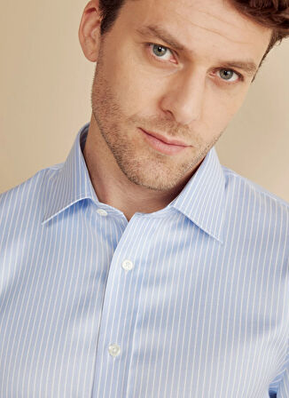 Brooks Brothers Slim Fit Klasik Yaka Mavi - Beyaz Erkek Gömlek BBFW25MSH024