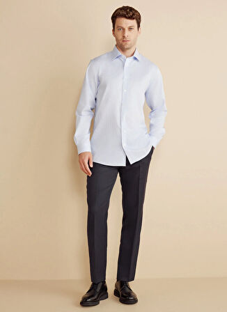 Brooks Brothers Regular Fit Klasik Yaka Mavi - Beyaz Erkek Gömlek BBFW25MSH030