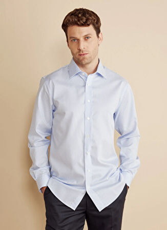 Brooks Brothers Regular Fit Klasik Yaka Mavi - Beyaz Erkek Gömlek BBFW25MSH030
