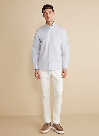 Brooks Brothers Regular Fit Düğmeli Yaka Mavi - Beyaz Erkek Gömlek BBFW25MSH003