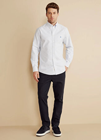 Brooks Brothers Regular Fit Düğmeli Yaka Mavi - Beyaz Erkek Gömlek BBFW25MSH004