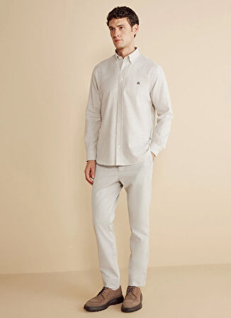Brooks Brothers Düğmeli Yaka Beyaz - Vizon Erkek Gömlek BBFW25MSH012