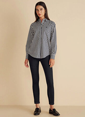 Brooks Brothers Normal Bel Dar Paça Slim Fit Lacivert Kadın Denim Pantolon Push-Up Skinny Denim Pantolon