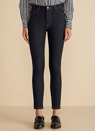 Brooks Brothers Normal Bel Dar Paça Slim Fit Lacivert Kadın Denim Pantolon Push-Up Skinny Denim Pantolon