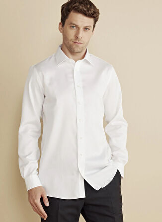 Brooks Brothers Slim Fit Klasik Yaka Beyaz Erkek Gömlek BBFW25MSH028