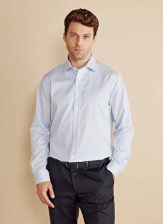 Brooks Brothers Regular Fit Klasik Yaka Mavi - Beyaz Erkek Gömlek BBFW25MSH030