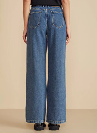 Brooks Brothers Yüksek Bel Geniş Paça Standart Mavi Kadın Denim Pantolon Yüksel Bel Wide Leg Denim Pantolon