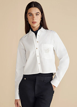 Brooks Brothers Regular Fit Gömlek Yaka Beyaz Kadın Gömlek BBFW25FSH014