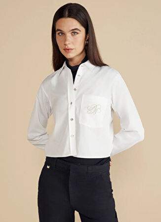 Brooks Brothers Regular Fit Gömlek Yaka Beyaz Kadın Gömlek BBFW25FSH014