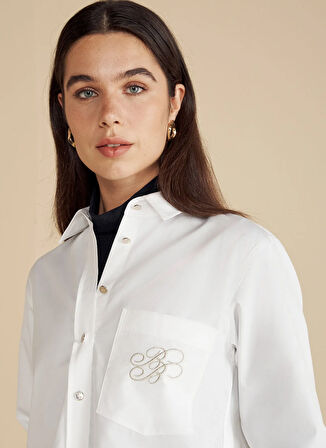 Brooks Brothers Regular Fit Gömlek Yaka Beyaz Kadın Gömlek BBFW25FSH014