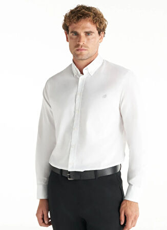 Ted Baker Comfort Fit Düğmeli Yaka Oxford Beyaz Erkek Gömlek TBMRSH1010