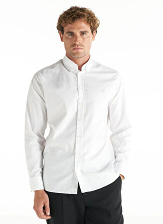 Ted Baker Comfort Fit Düğmeli Yaka Oxford Beyaz Erkek Gömlek TBMRSH1010