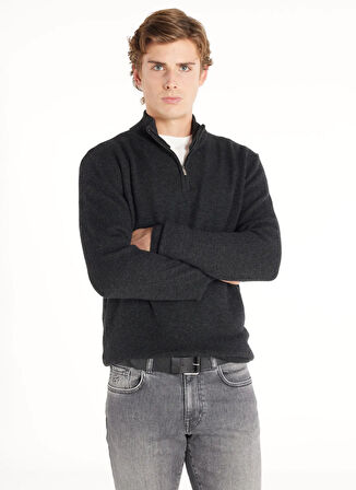 Ted Baker Bato Yaka Standart Düz Antrasit Erkek Kazak TBMRKW1065