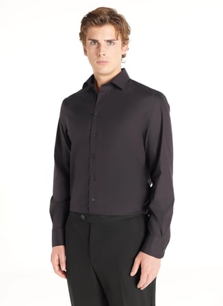 Ted Baker Slim Fit Klasik Yaka Düz Siyah Erkek Gömlek TBMRSH1008