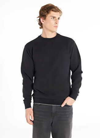 Ted Baker Bisiklet Yaka Kabartma Siyah Erkek Sweatshırt TBMRTS1033