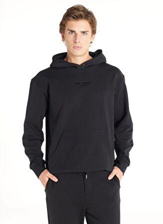 Ted Baker Kapüşon Yaka Baskılı Siyah Erkek Sweatshırt TBMRTS1035