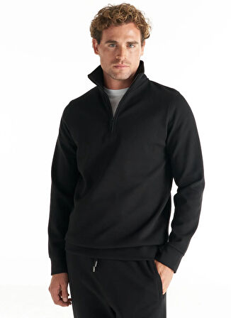 Ted Baker Dik Yaka Düz Siyah Erkek Sweatshırt TBMRTS1062