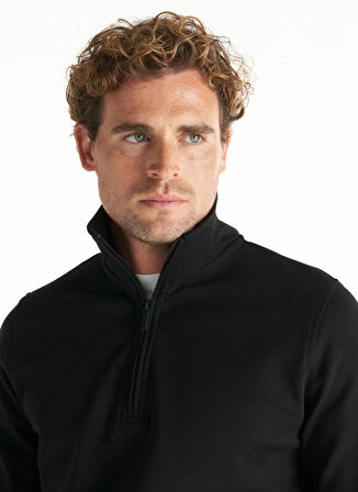 Ted Baker Dik Yaka Düz Siyah Erkek Sweatshırt TBMRTS1062